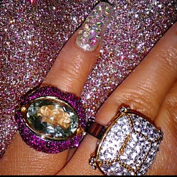 Rarities Carol Brodie Jewelry - Pink Sapphire and Prasiolite Lip Gemstone Ring Rarities Carol Brodie